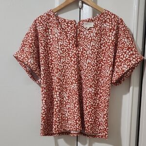 MELLODAY Orange and White Patterned Blouse